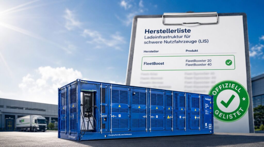 De FleetBooster 40 staat op de voorgrond; op de achtergrond staat een reusachtig klembord.